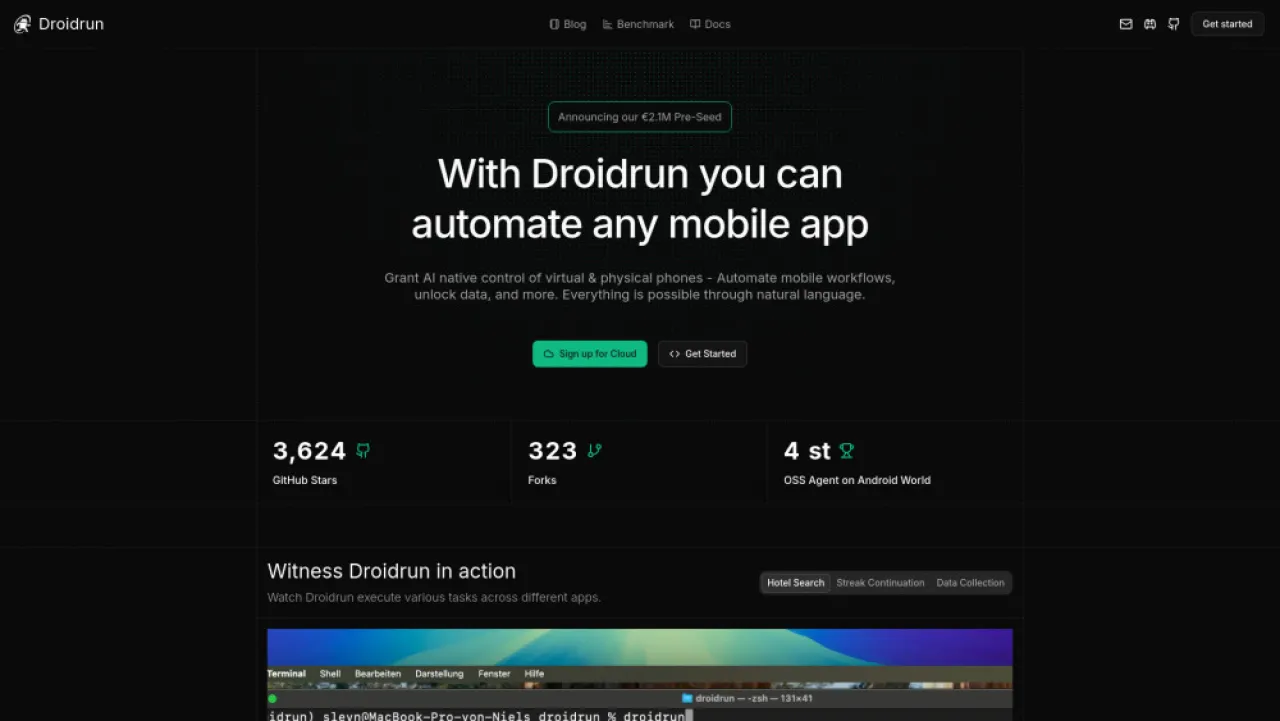 Droidrun website preview