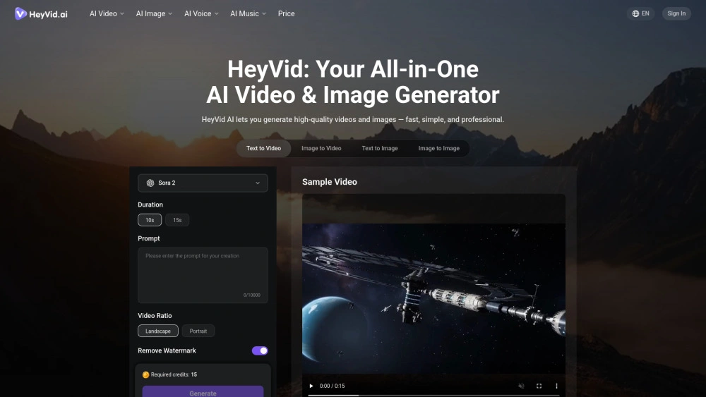 HeyVid AI website preview