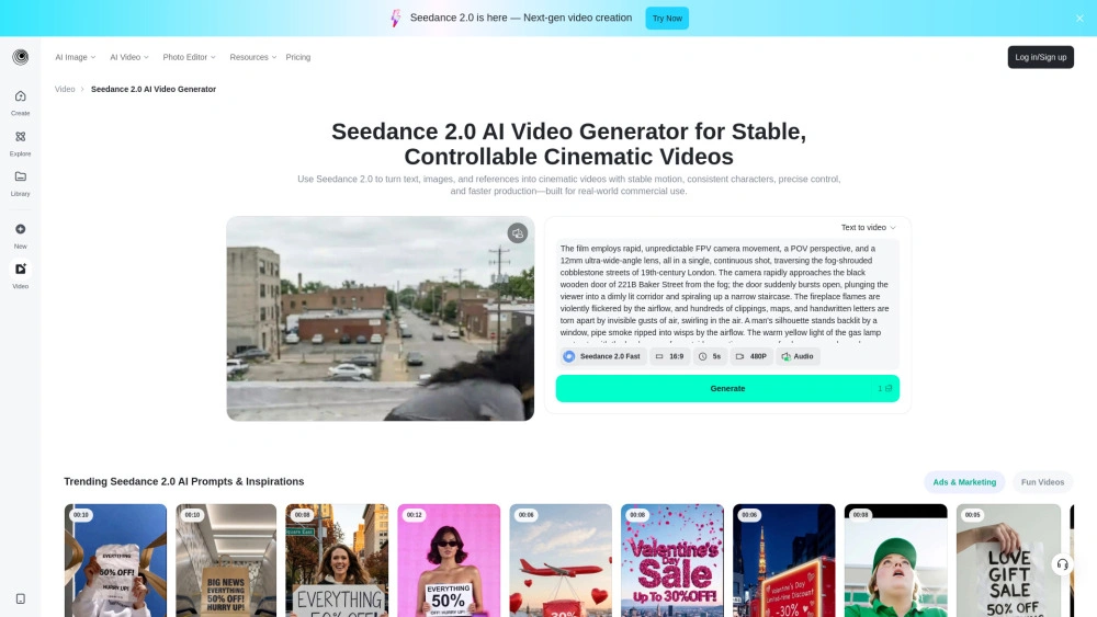Seedance 2.0 AI Video Generator on insMind preview