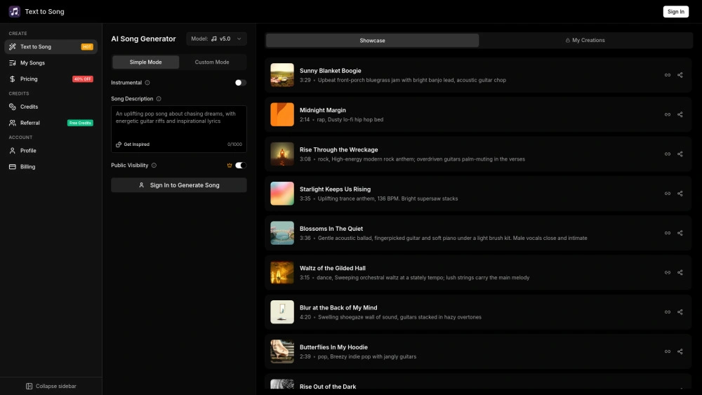 Text to Song preview