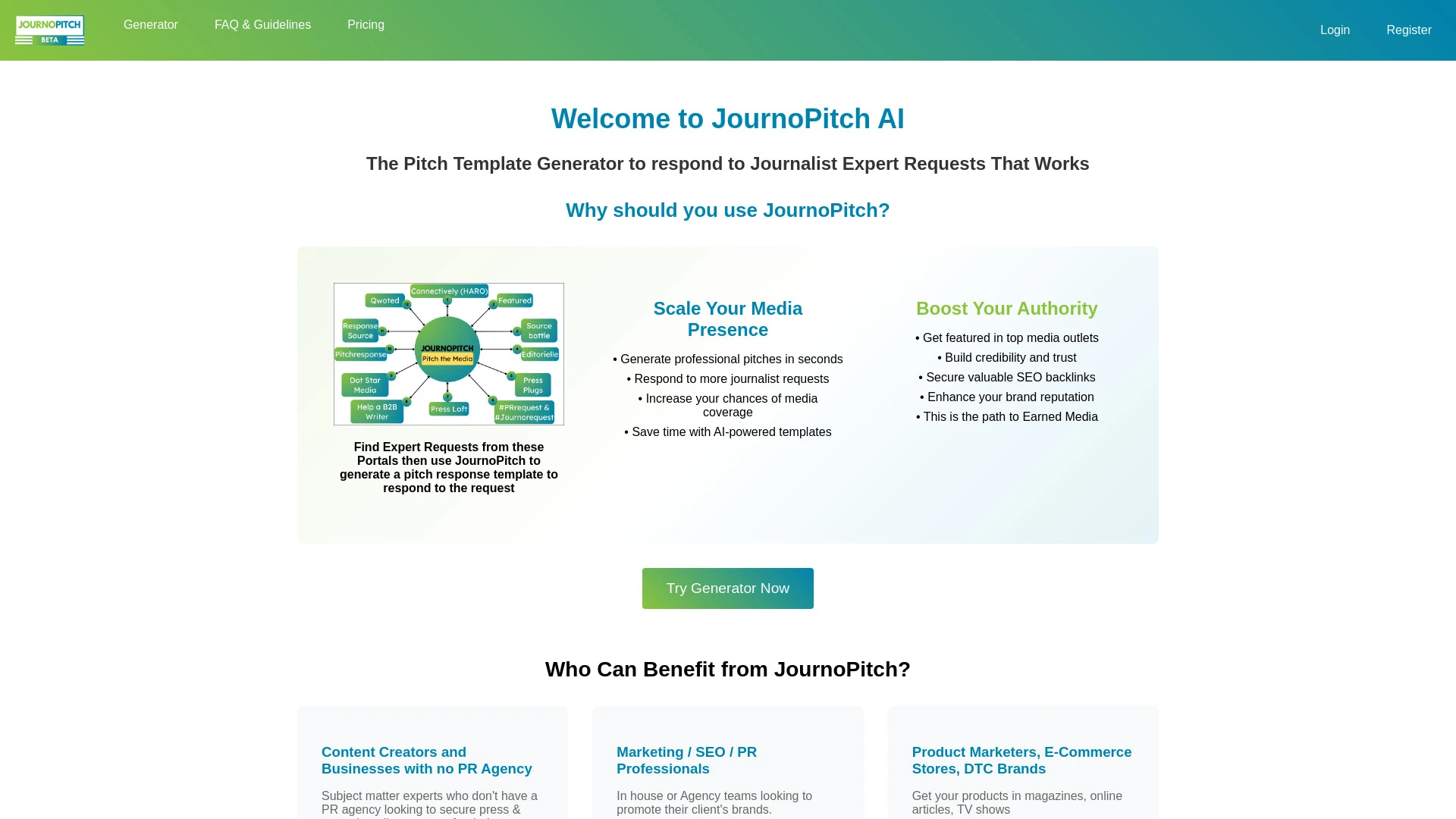 JournoPitch AI website preview