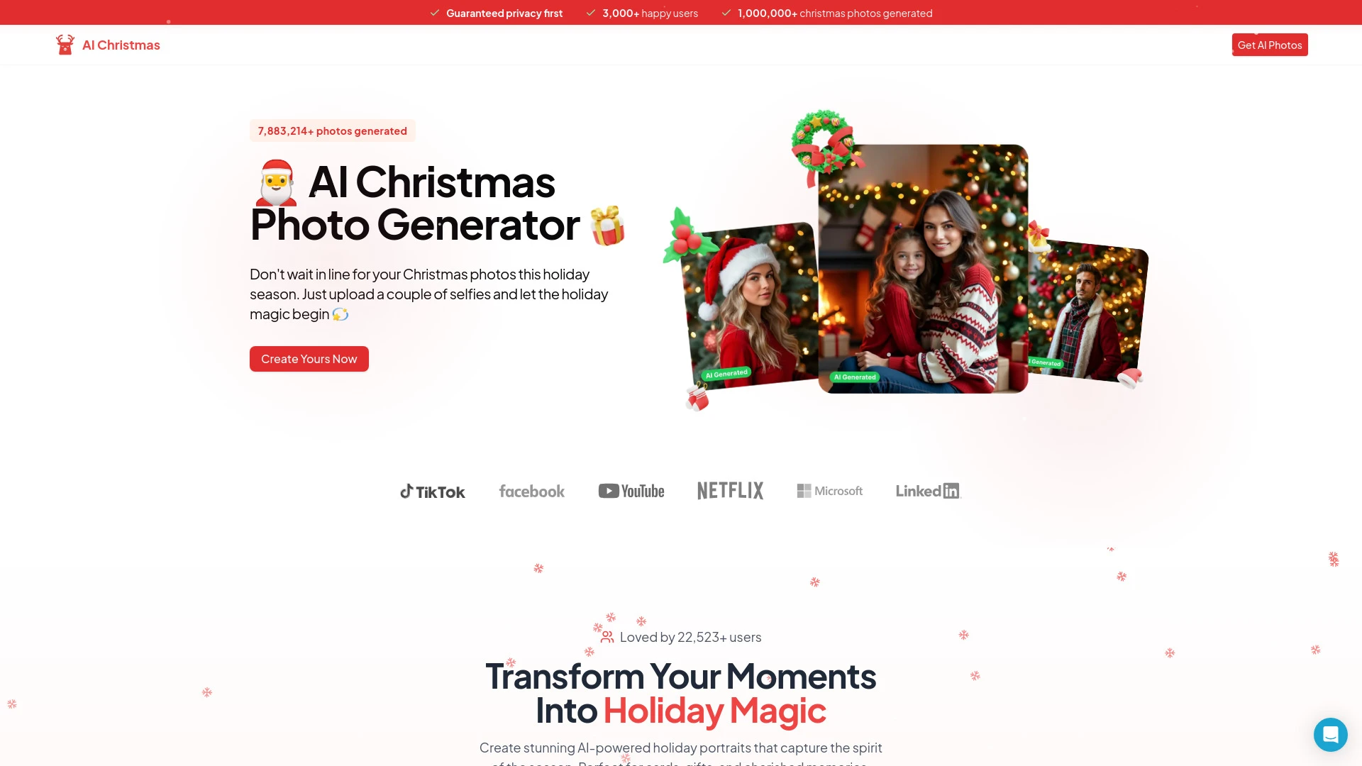 AI Christmas Photo Generator website preview