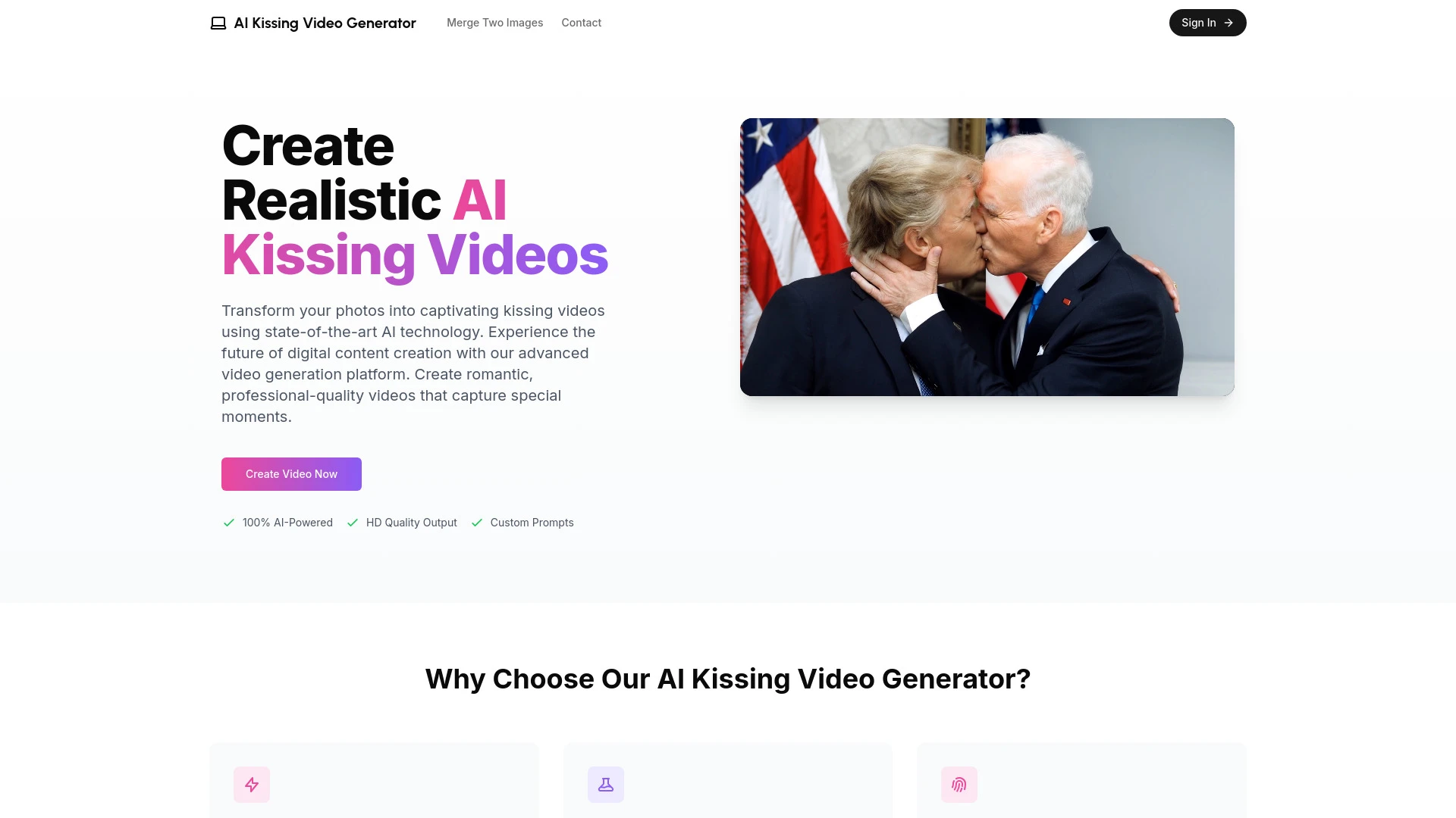 AI Kissing Video Generator website preview