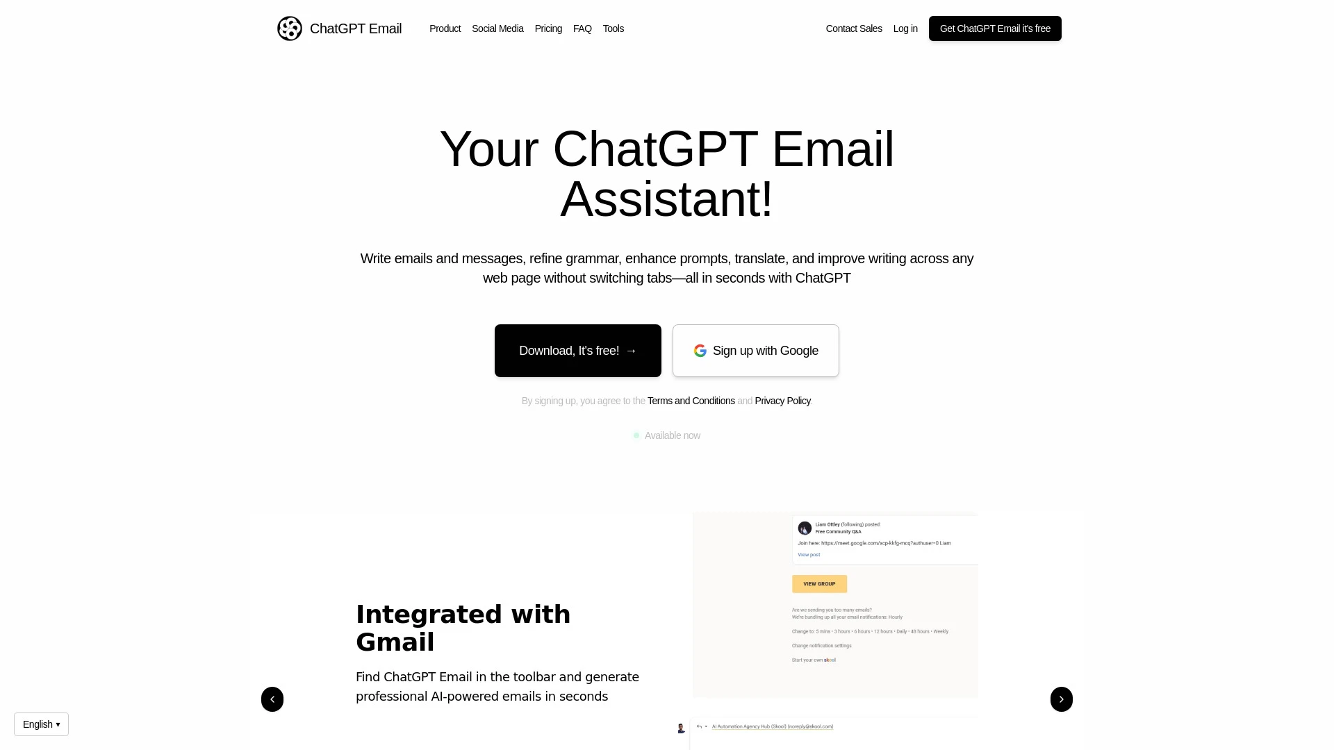 ChatGPT Email Assistant website preview