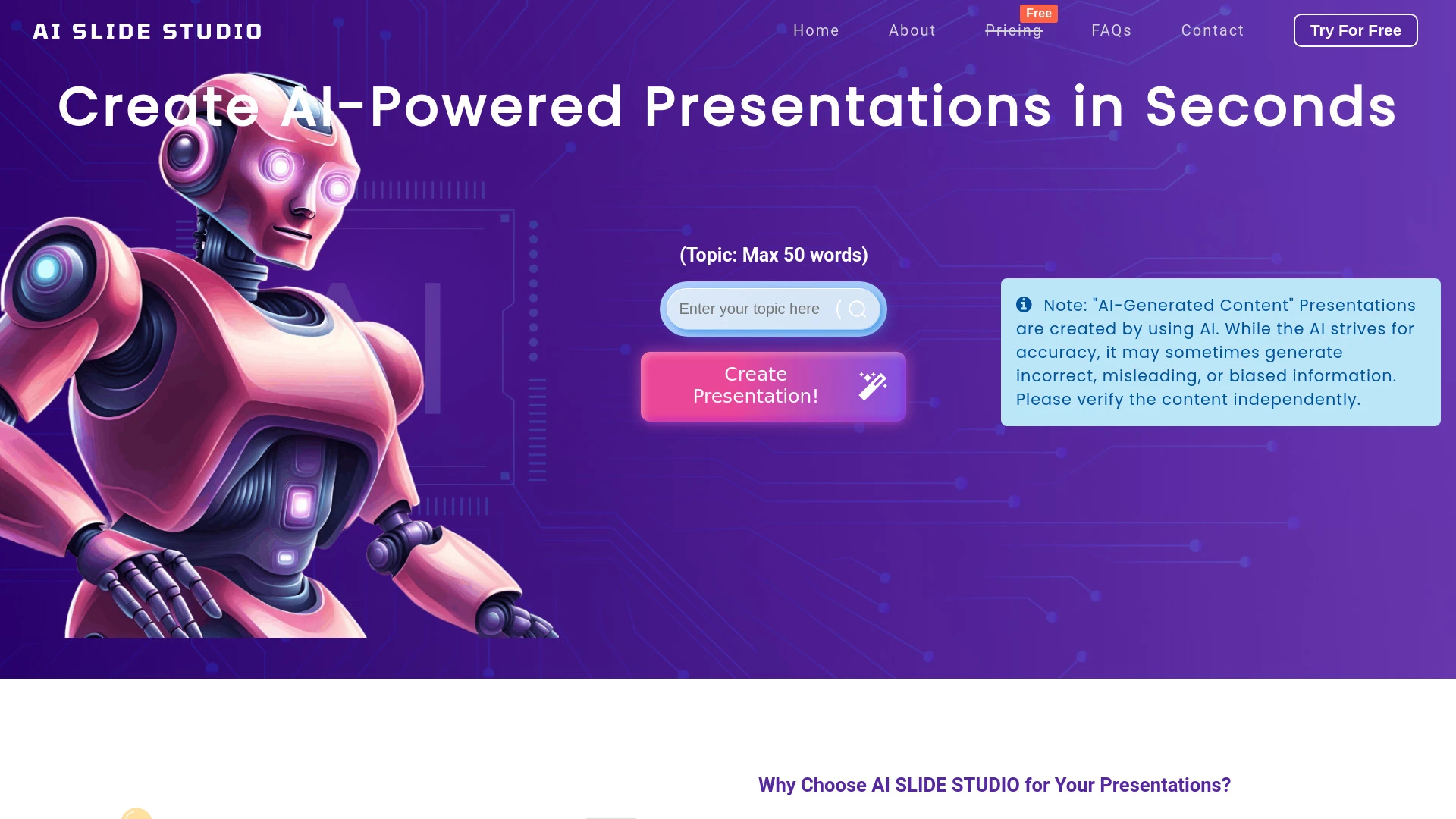 AI Slide Studio website preview