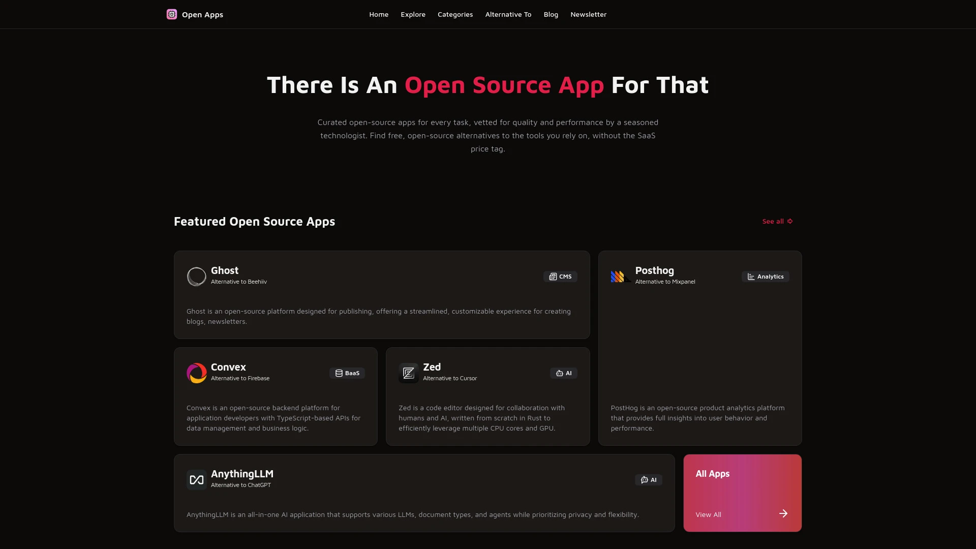 Open Source App Directory website preview