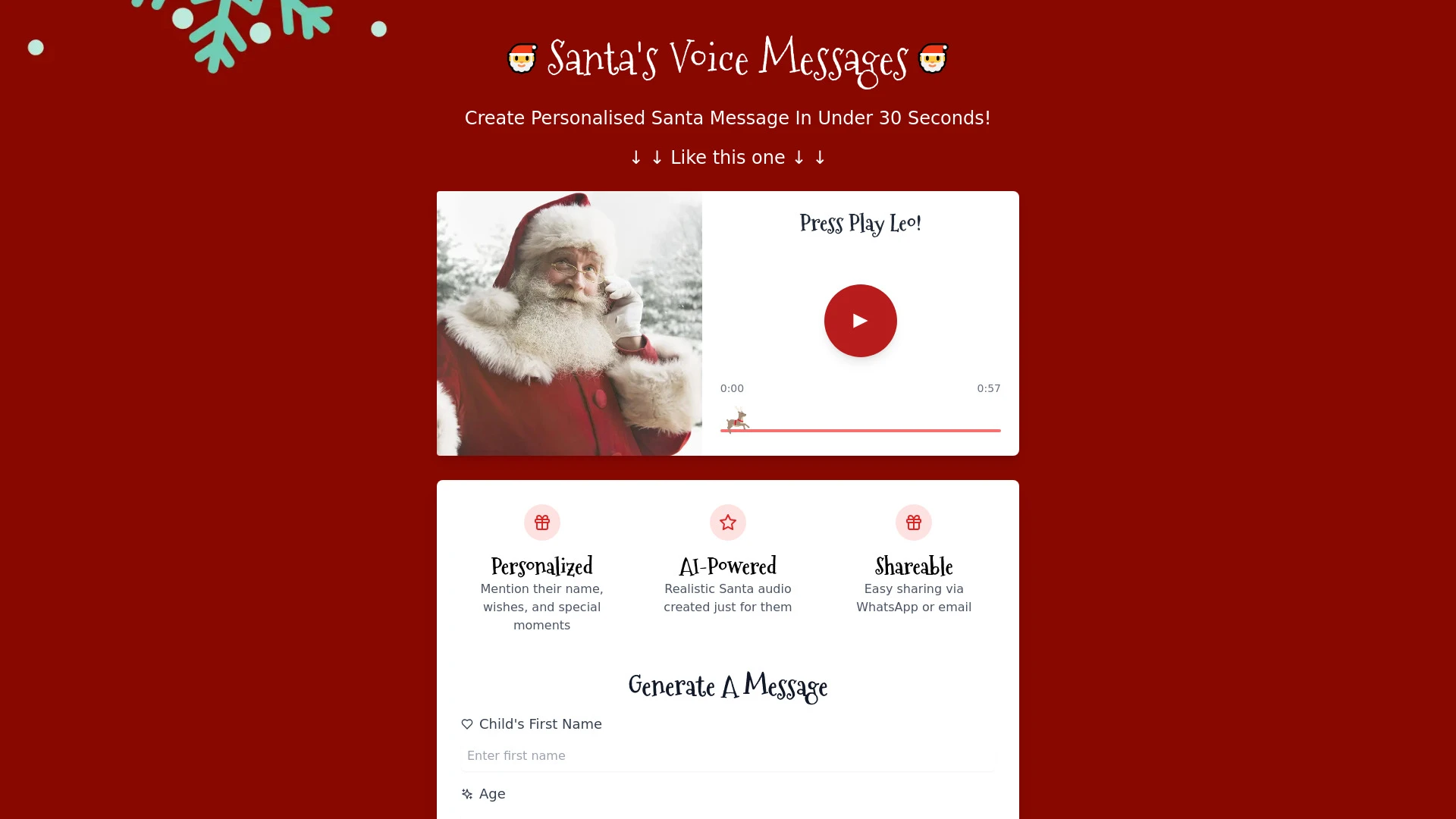 Santa's Voice Message website preview