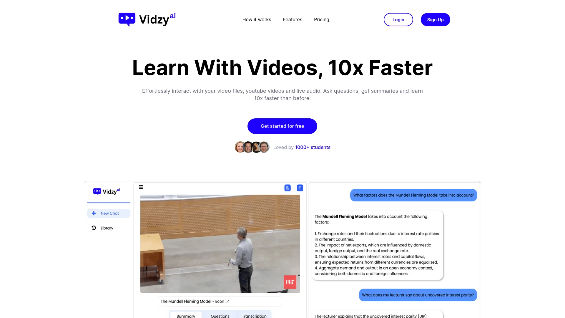 Vidzy AI website preview