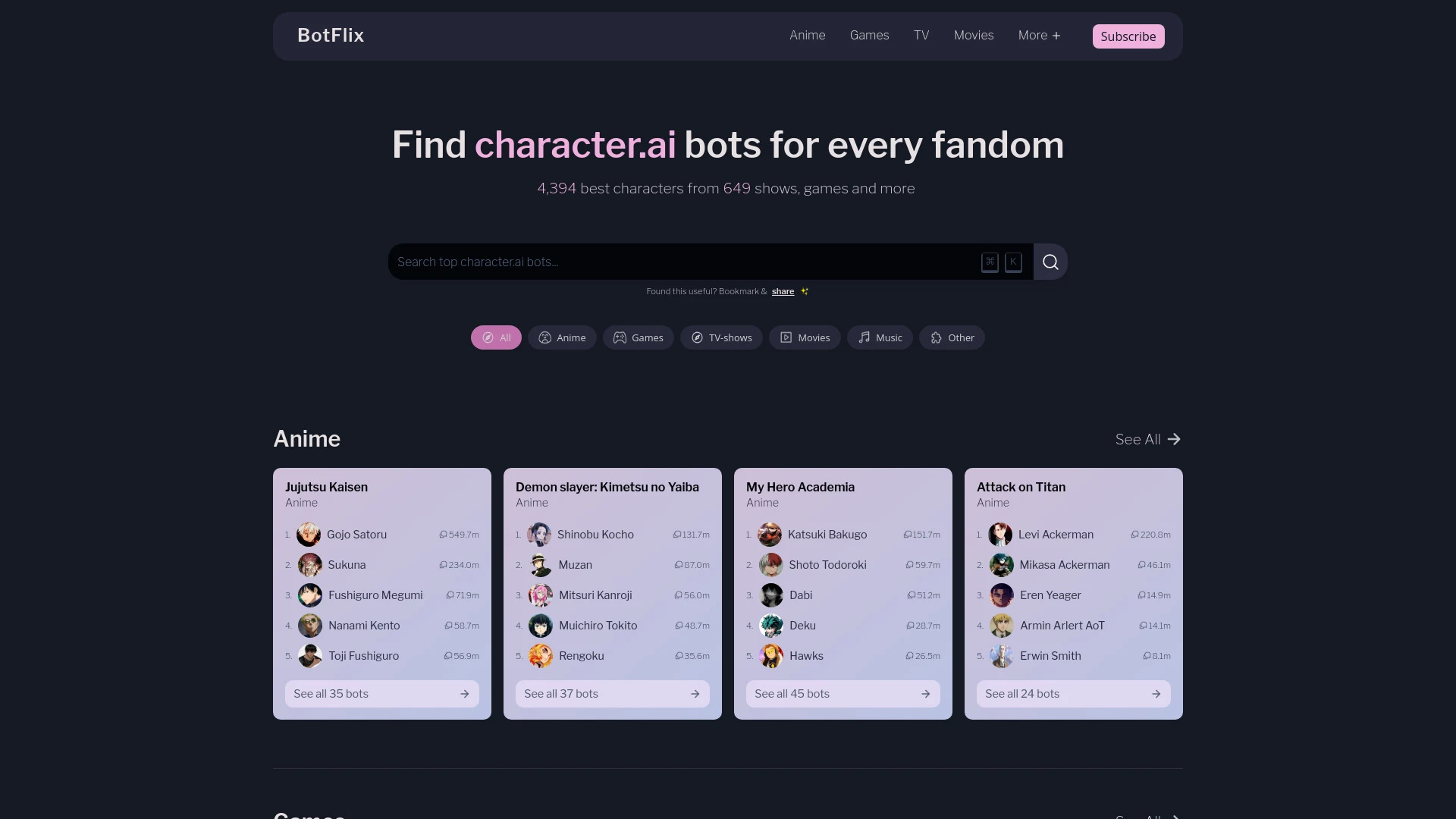 BotFlix website preview