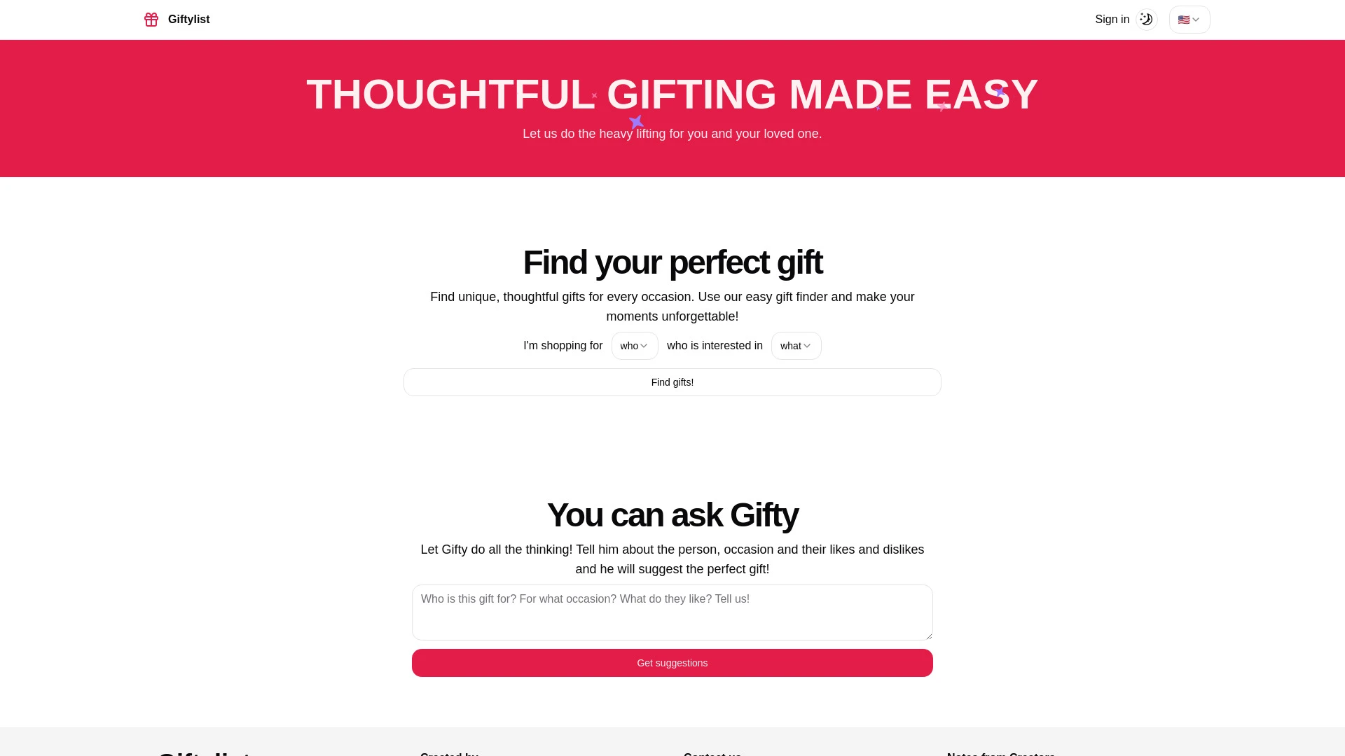 Giftylist website preview