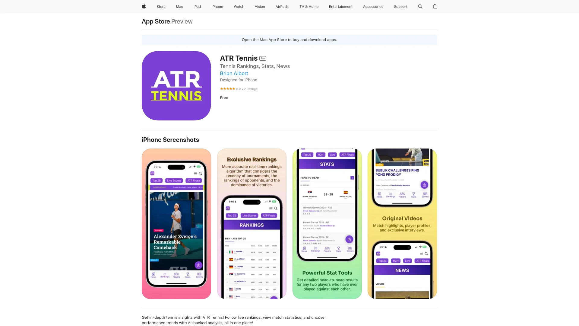 ATR Tennis website preview