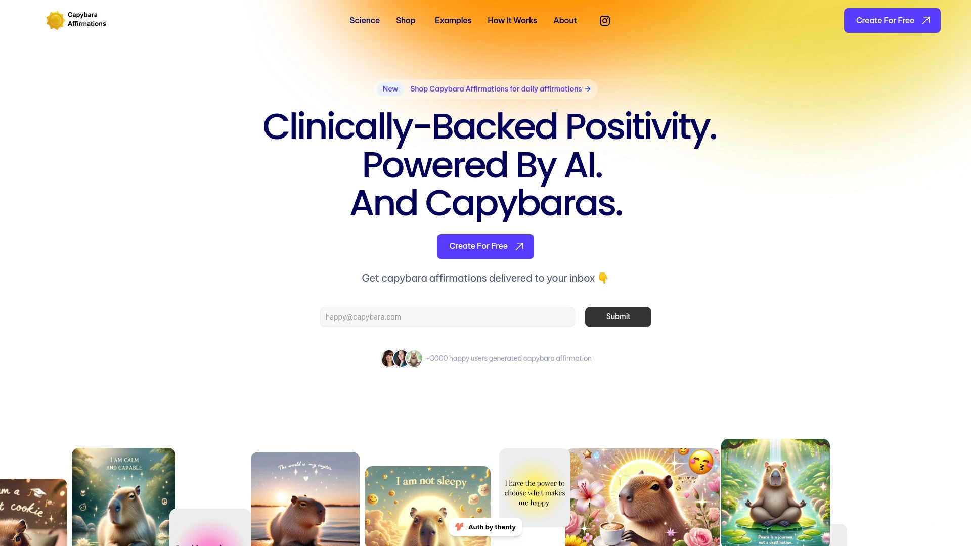 Capybara Affirmations AI website preview