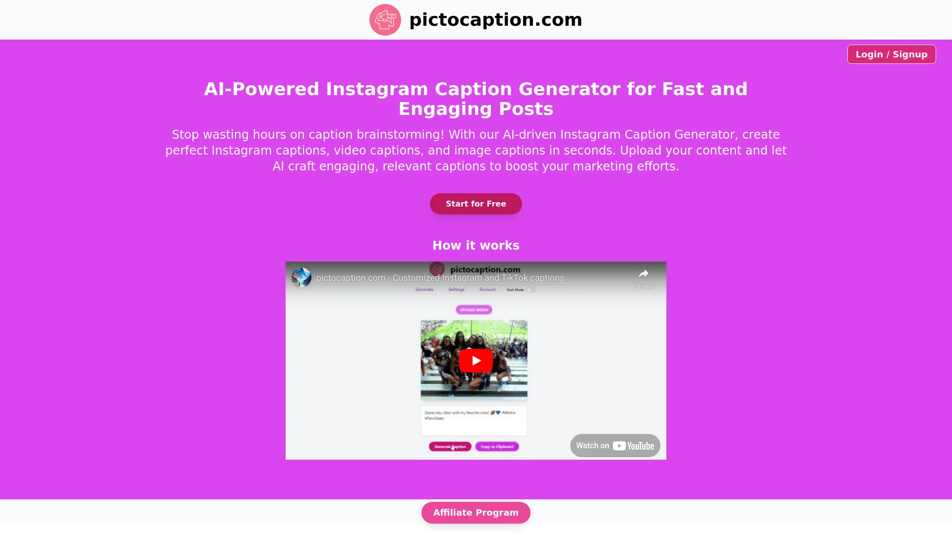 Pictocaption website preview