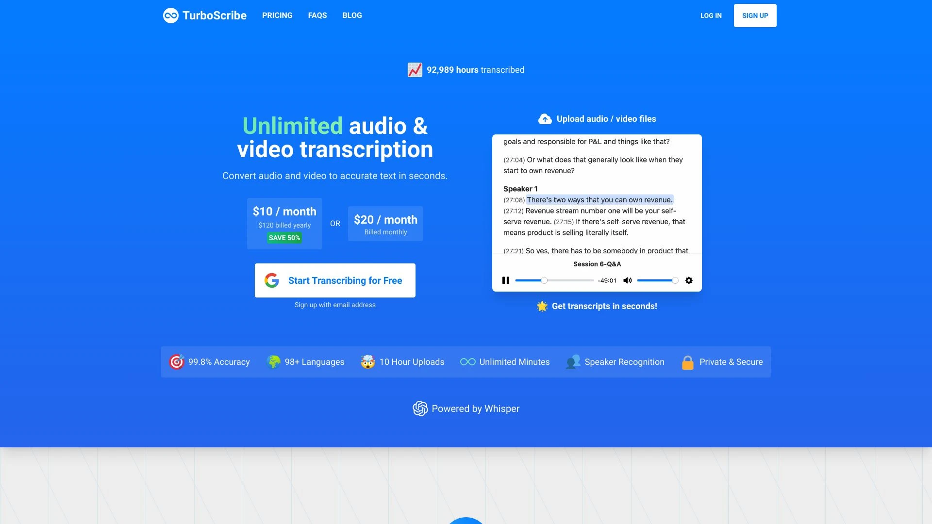 TurboScribe website preview