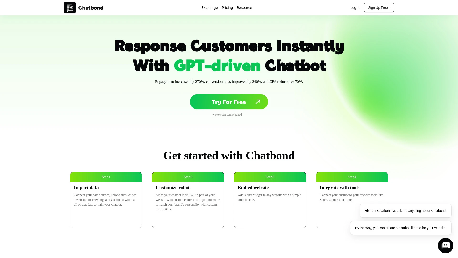 Chatbond - AI Chatbot Builder website preview