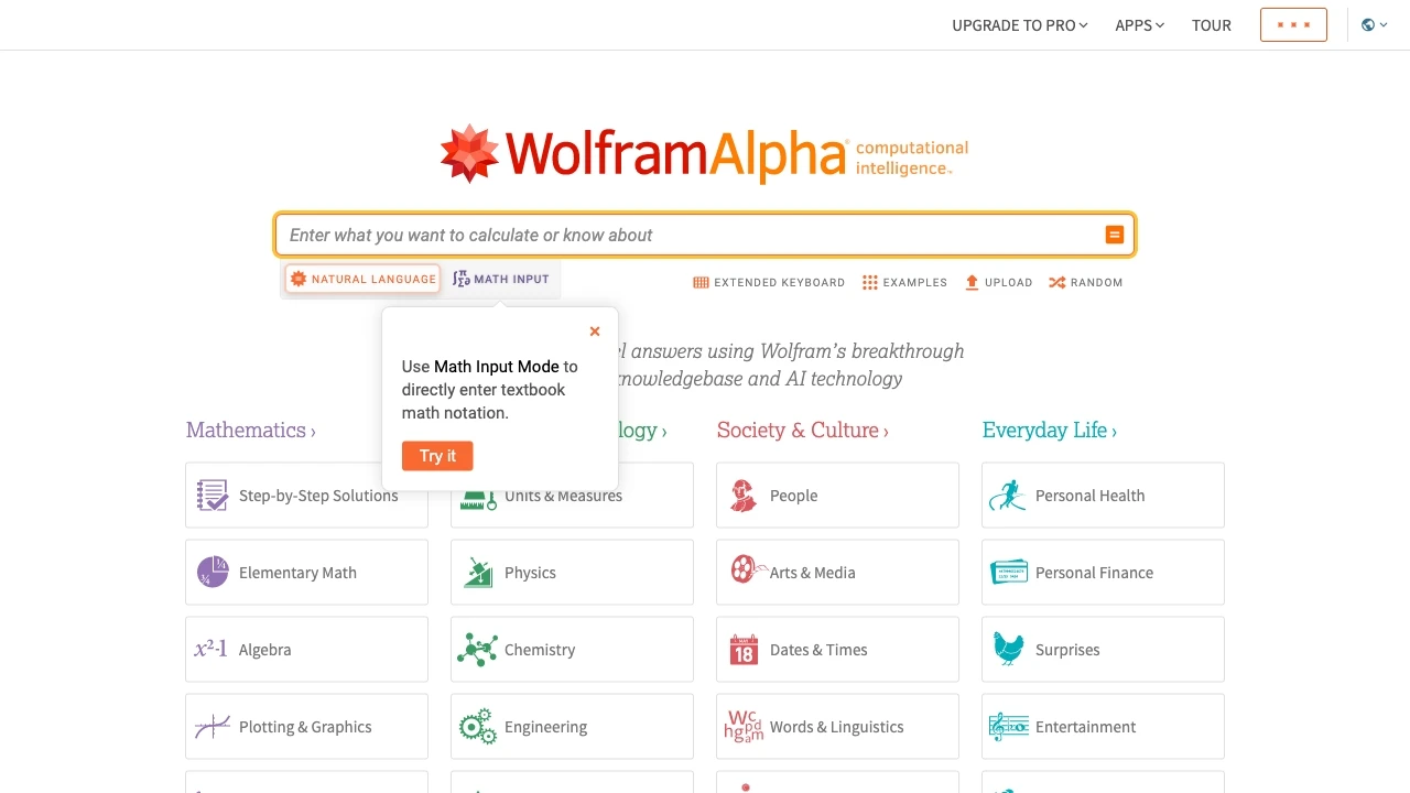 Wolfram|Alpha website preview