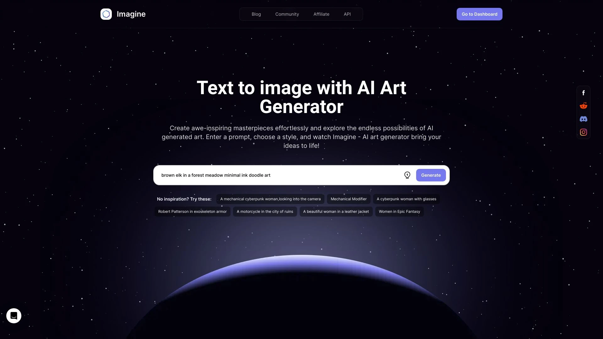 Imagine AI Art Generator website preview