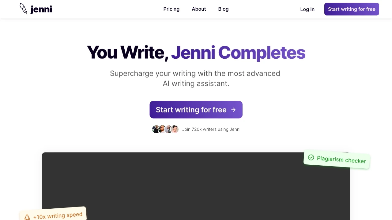 Supercharge Your Writing with Jenni AI website preview