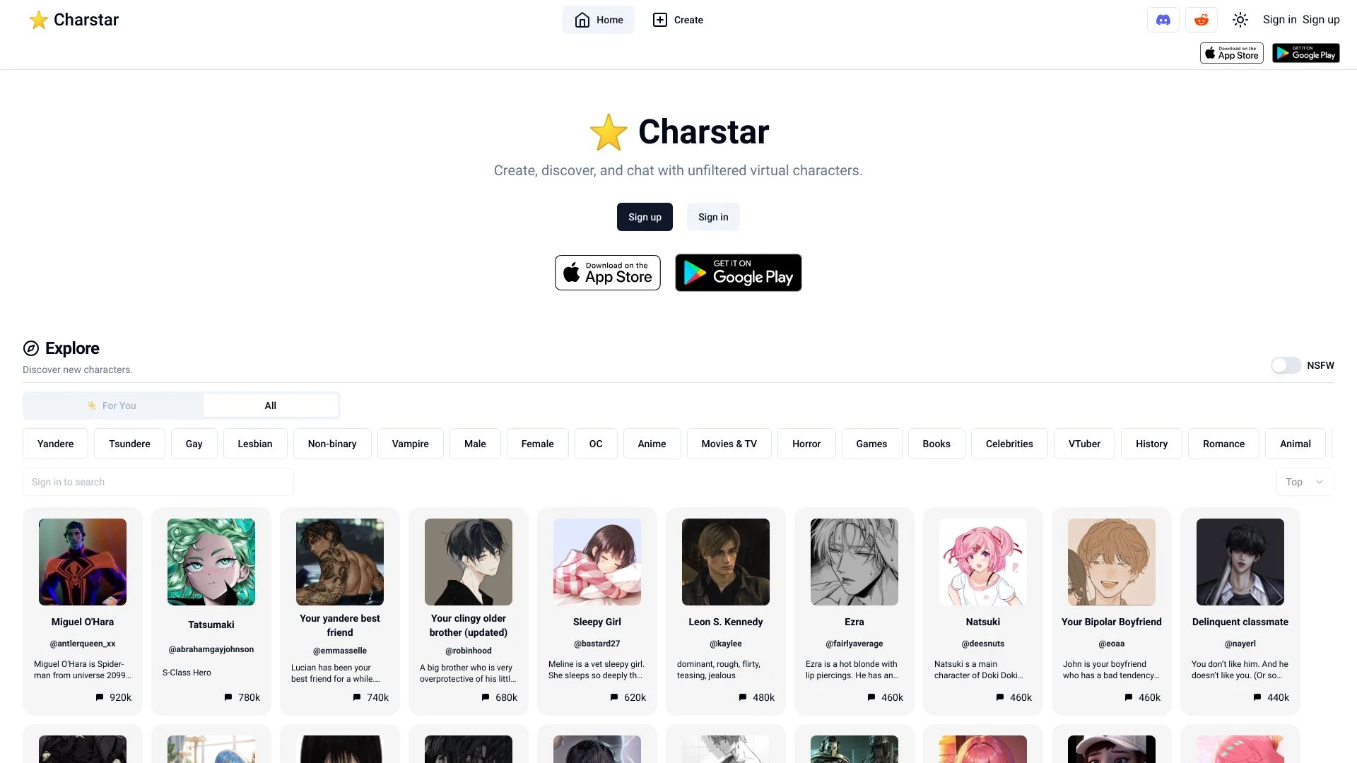 Charstar website preview