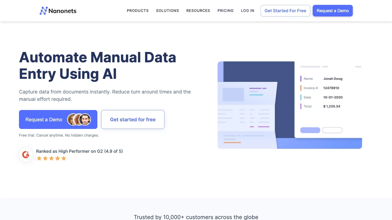 Nanonets website preview