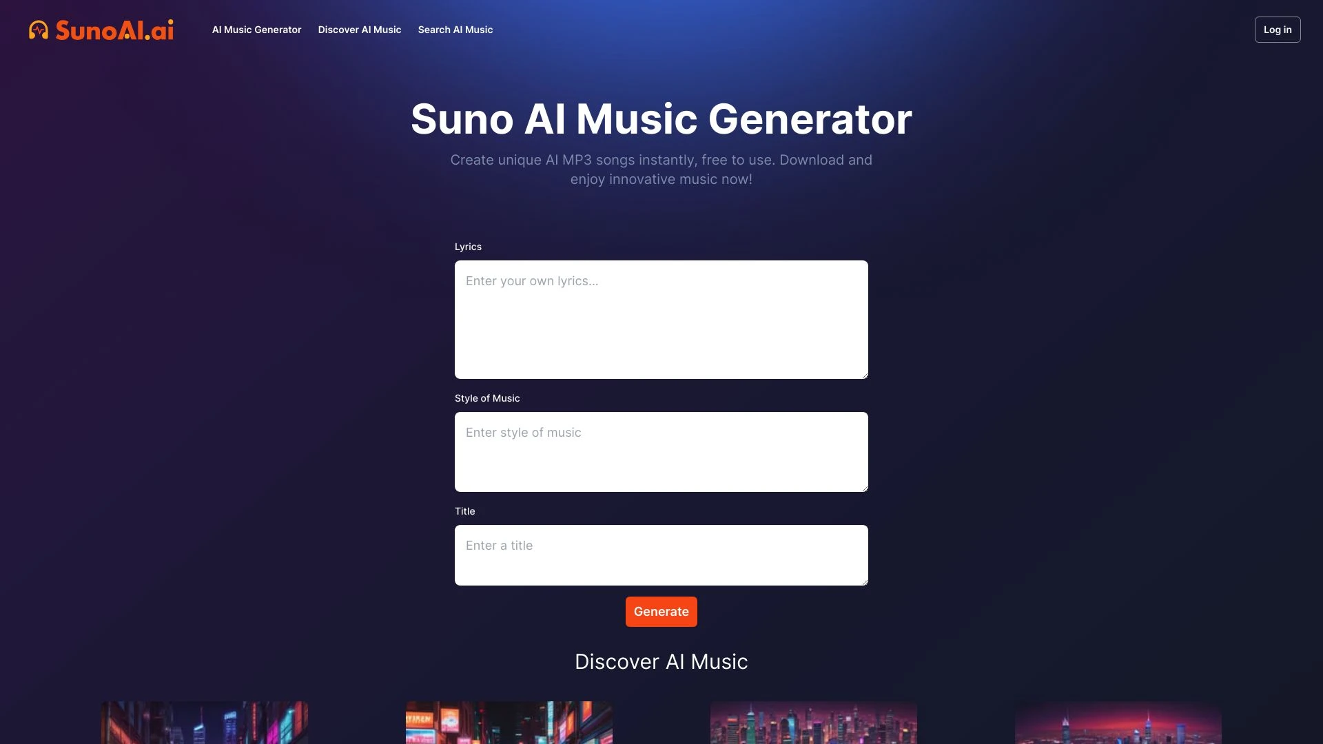 Suno AI SunoAI.ai website preview