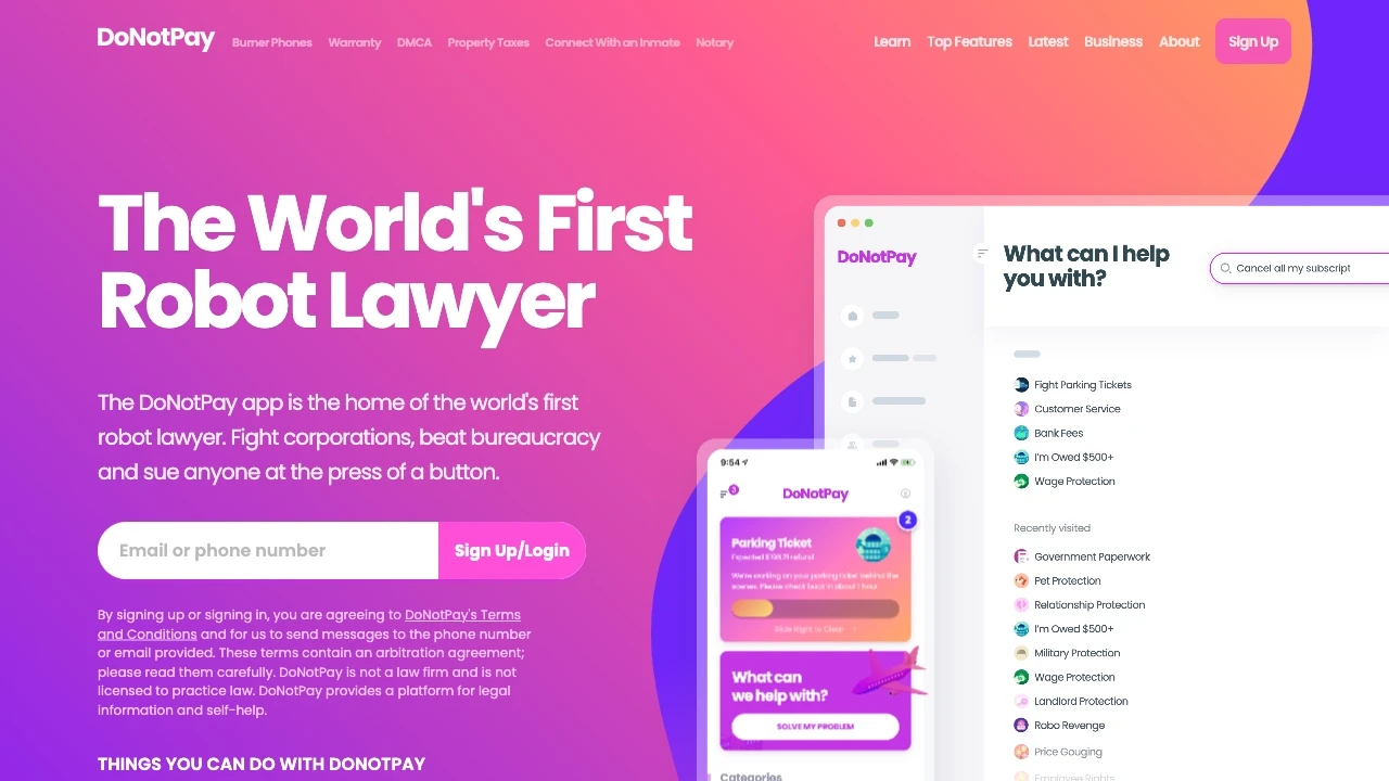 DoNotPay website preview