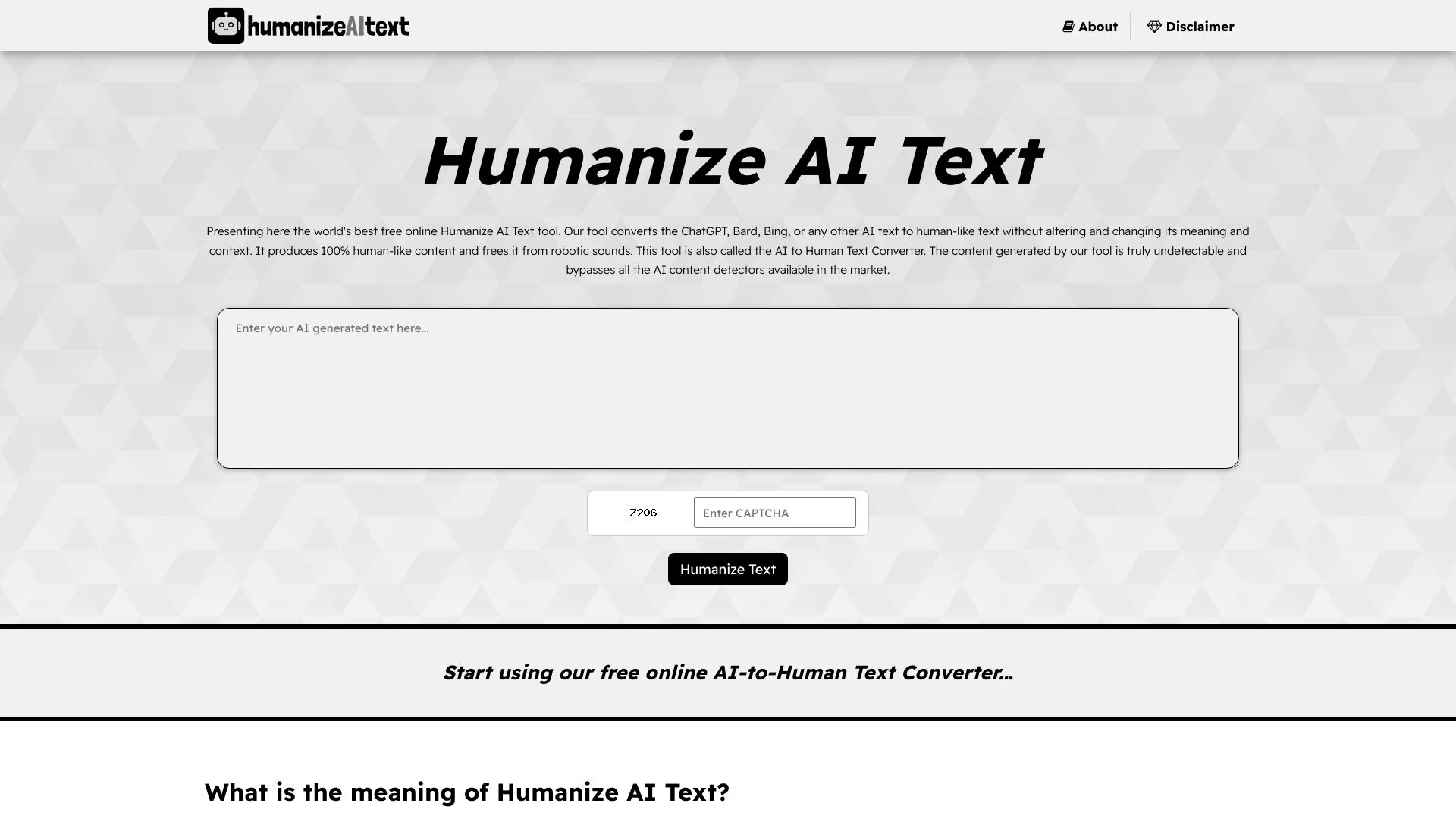 Humanize AI Text website preview