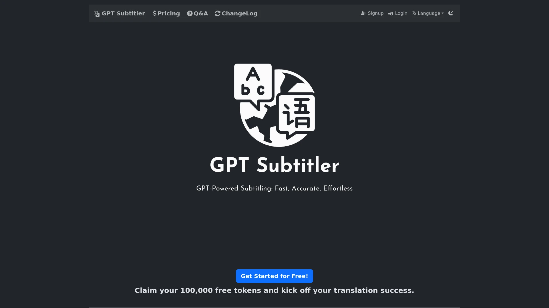 GPT Subtitler website preview