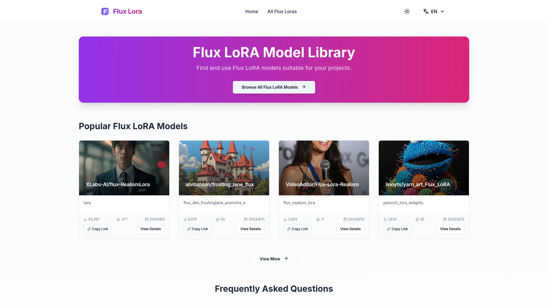 Flux LoRA Model Library website preview