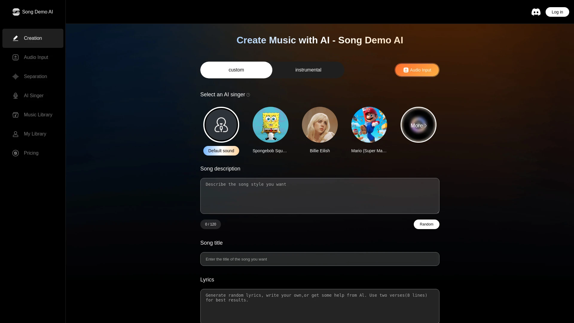 Song Demo AI website preview