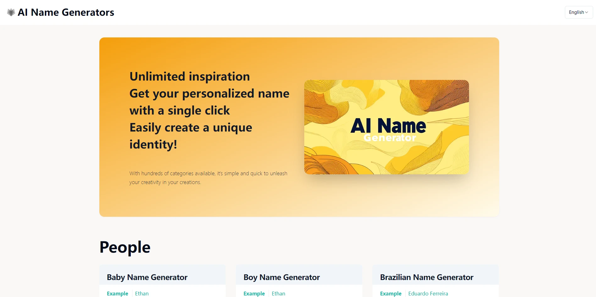 AI Names Generator website preview