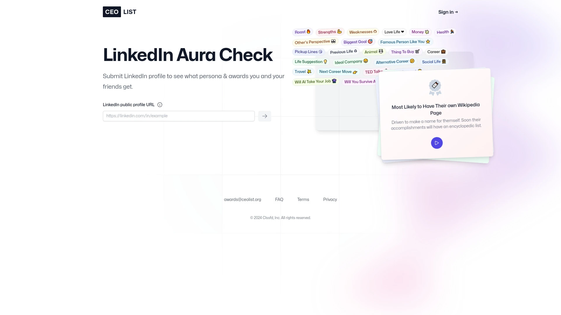 LinkedIn Aura Check website preview