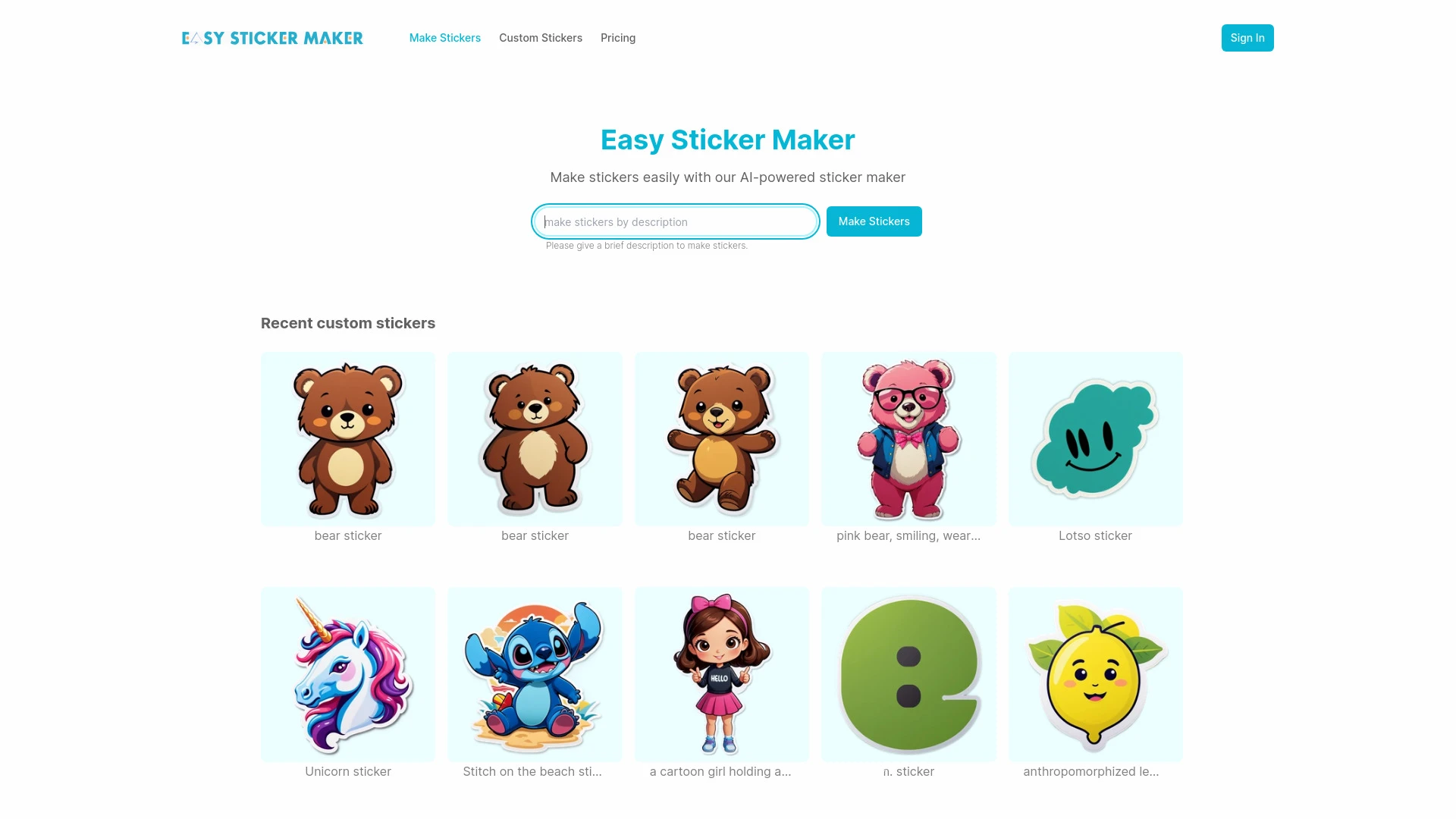 Easy Sticker Maker website preview