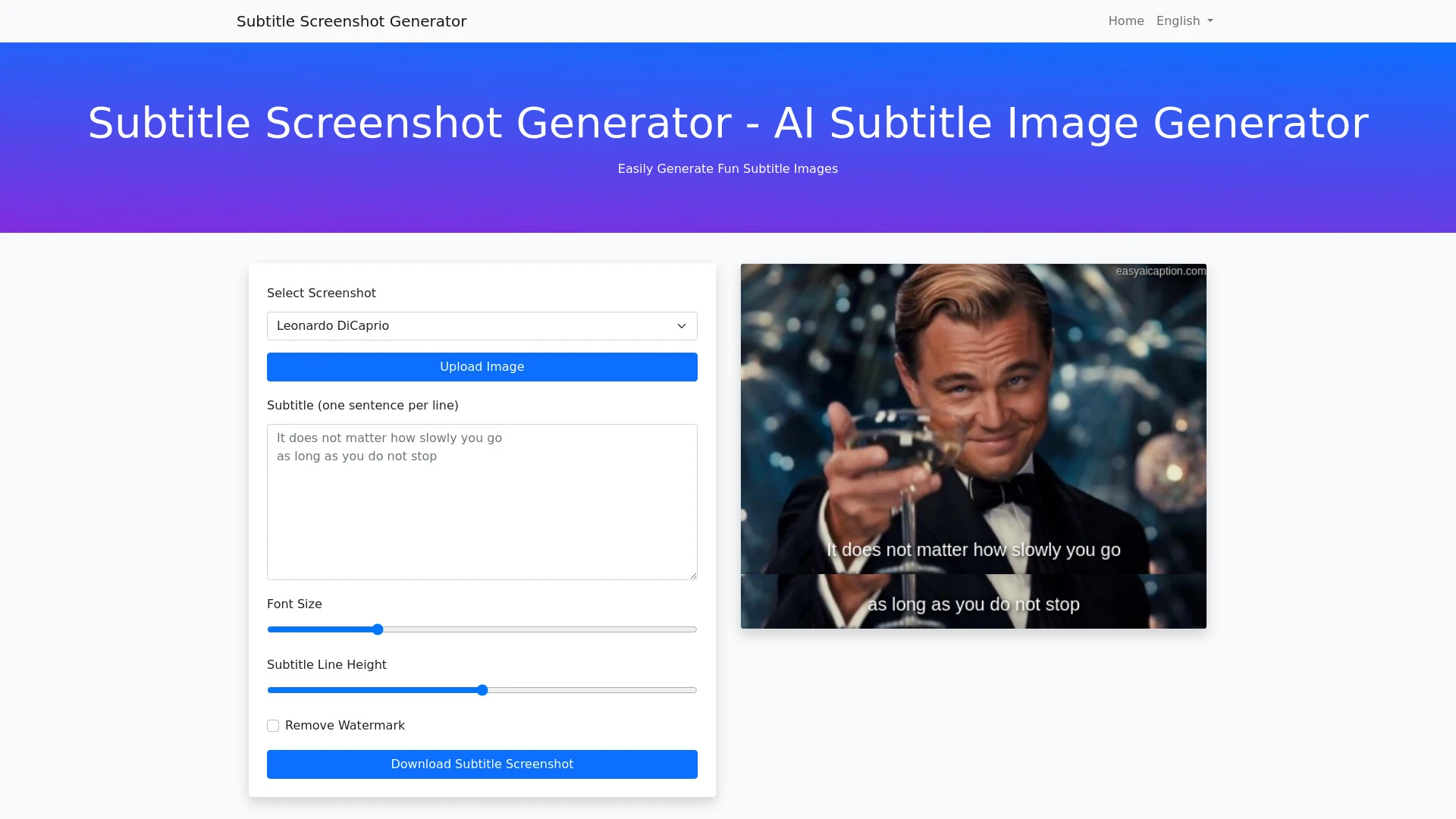 Subtitle Screenshot Generator website preview