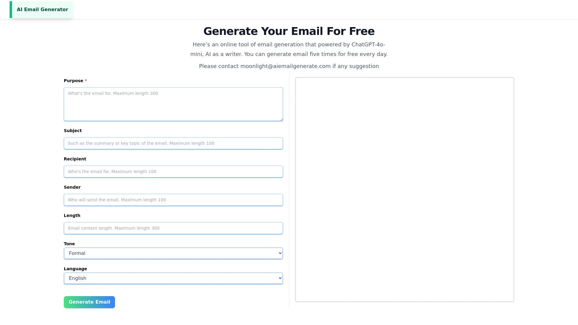 AI Email Generator website preview