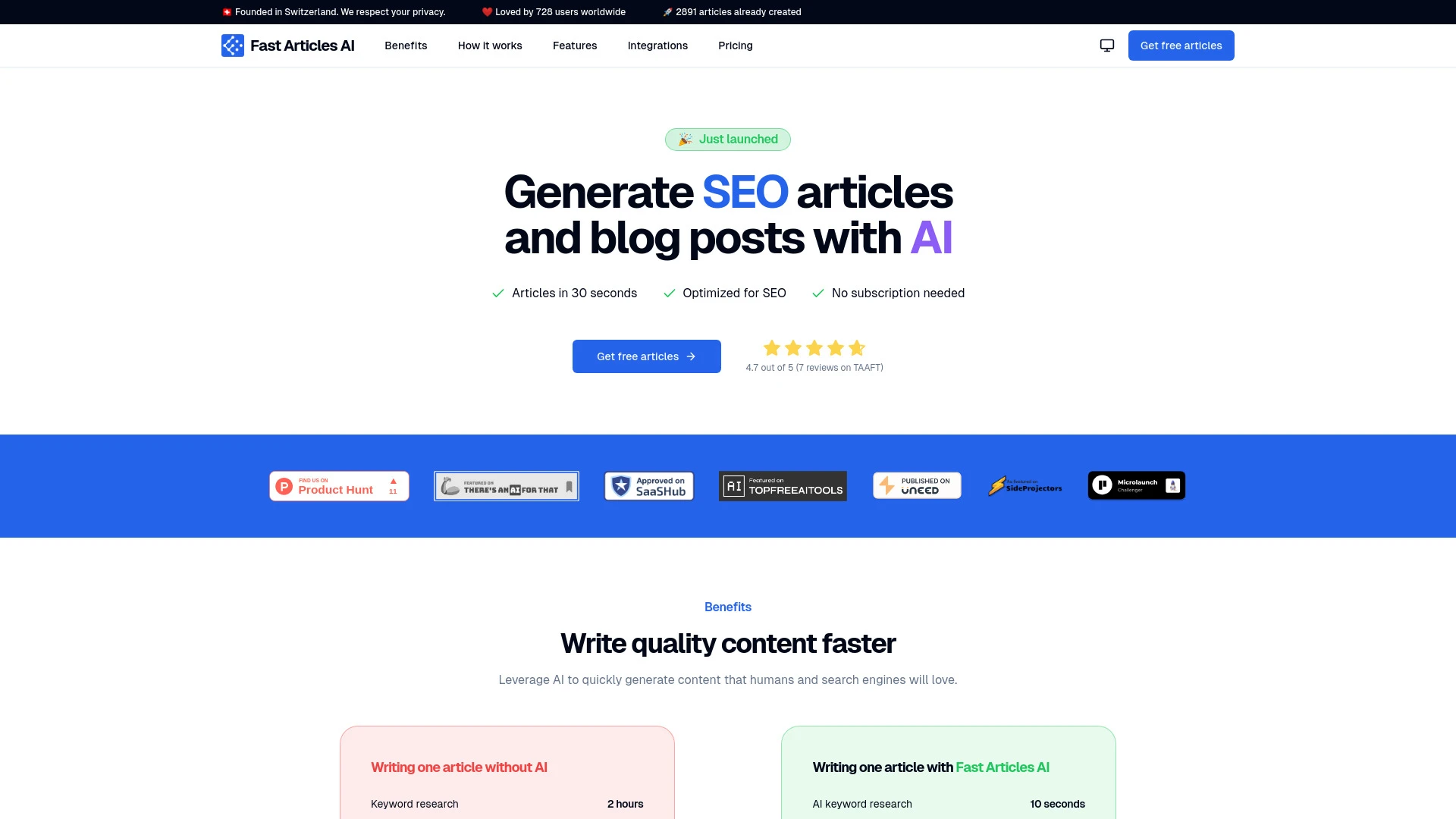 Fast Articles AI website preview