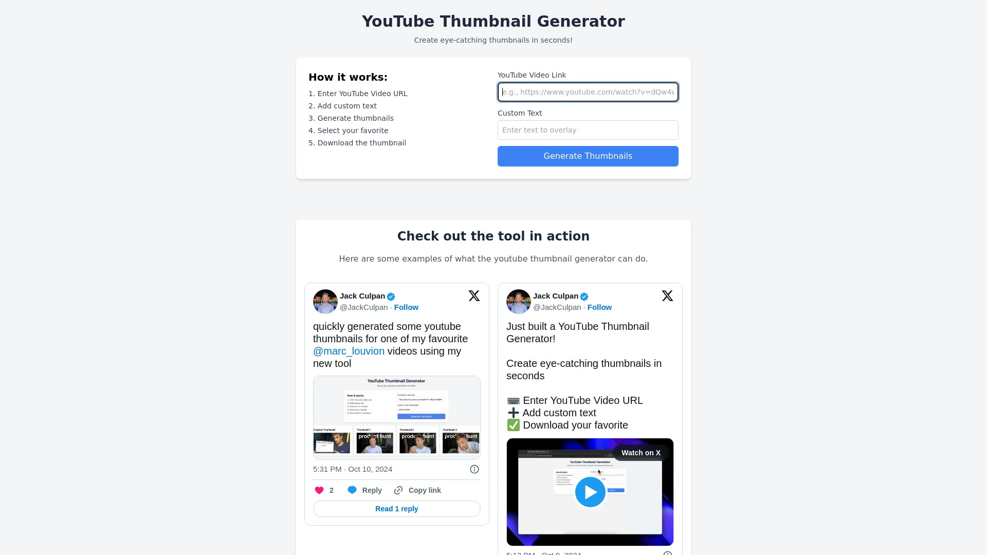 GenerateThumbnails.com website preview