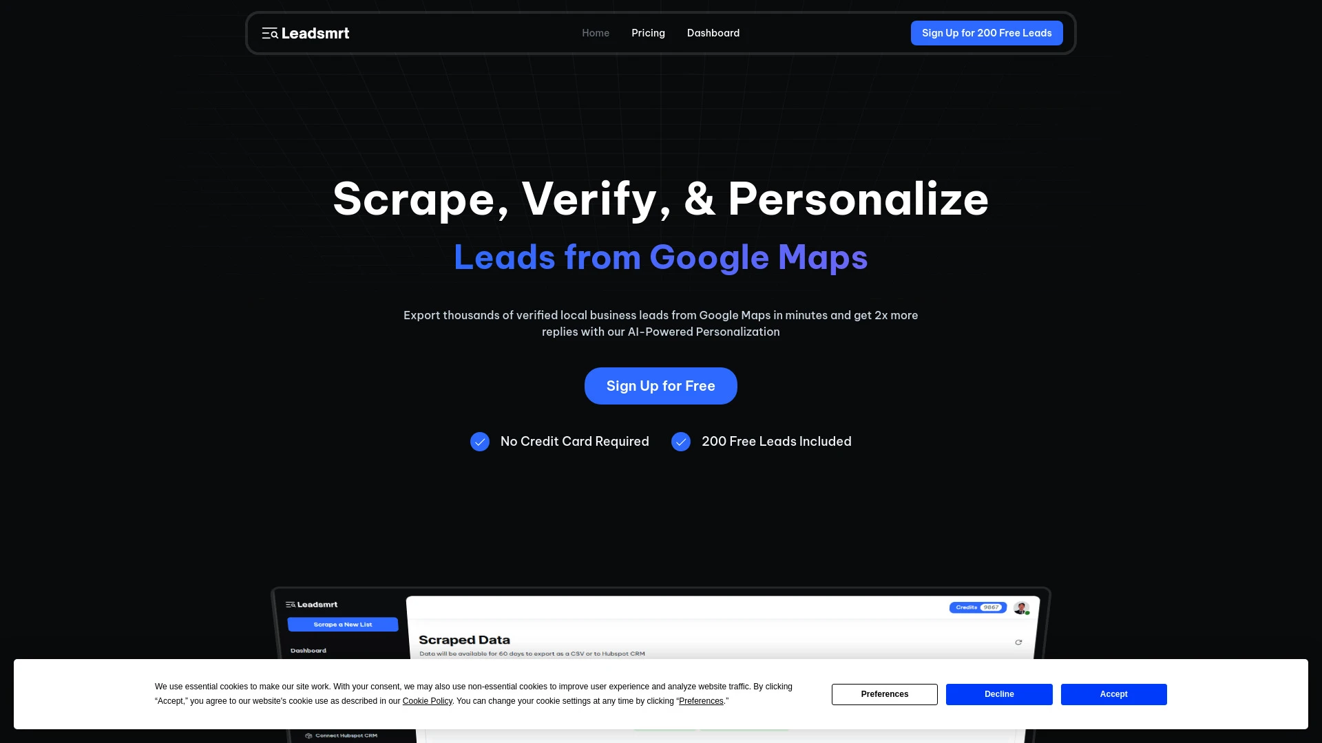 Leadsmrt website preview