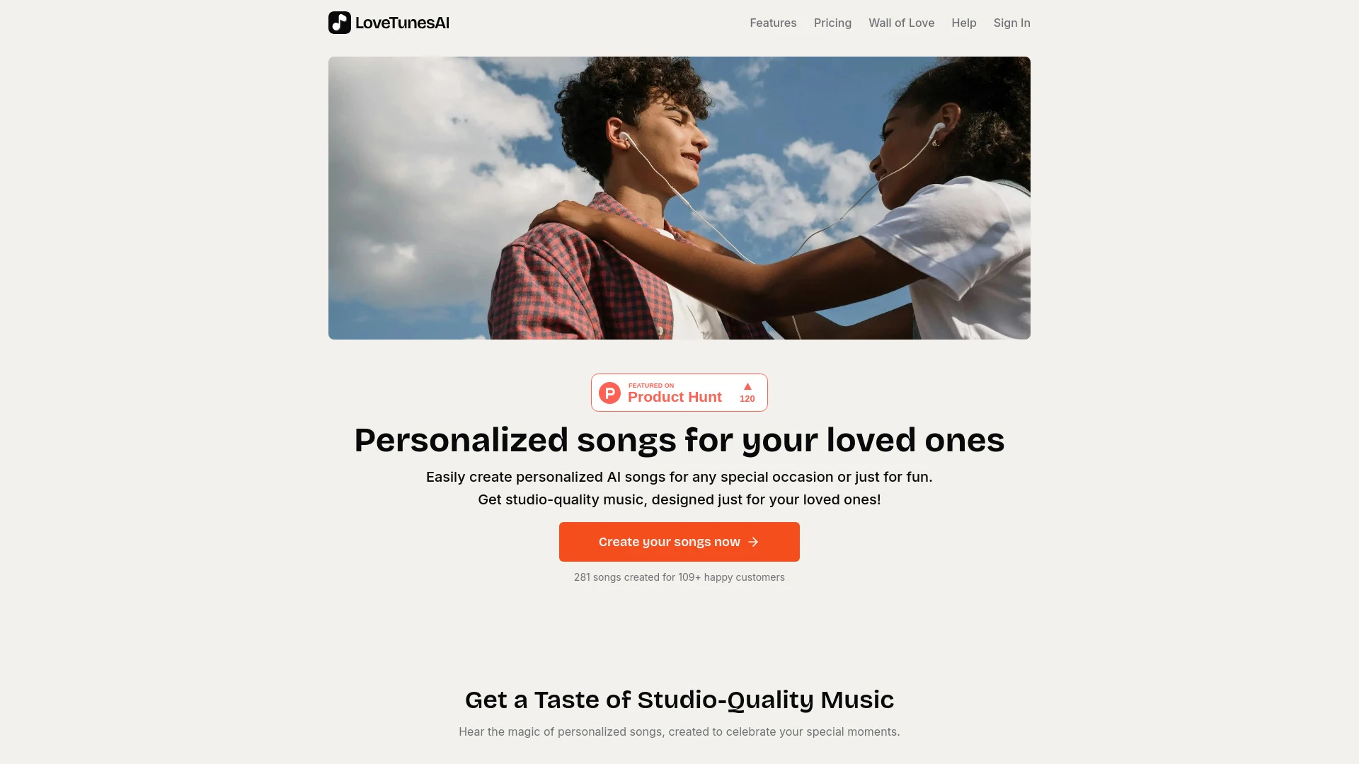 LoveTunesAI website preview