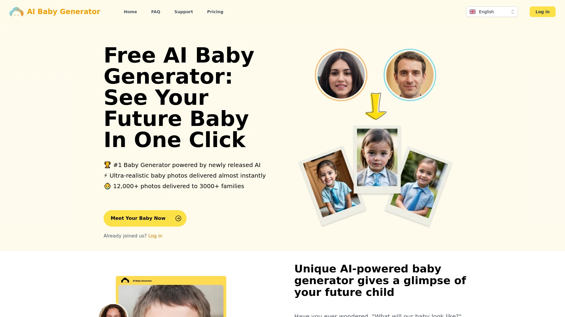 Free AI Baby Generator website preview