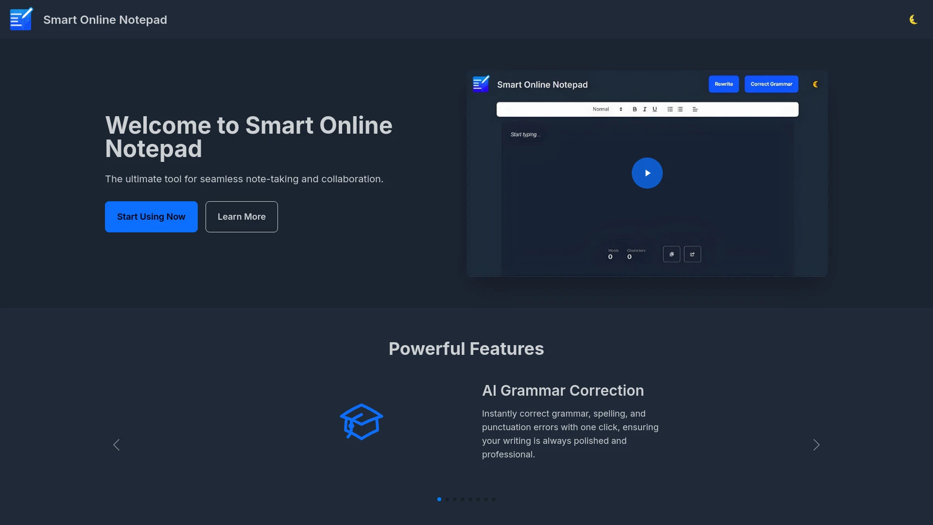 Smart Online Notepad website preview