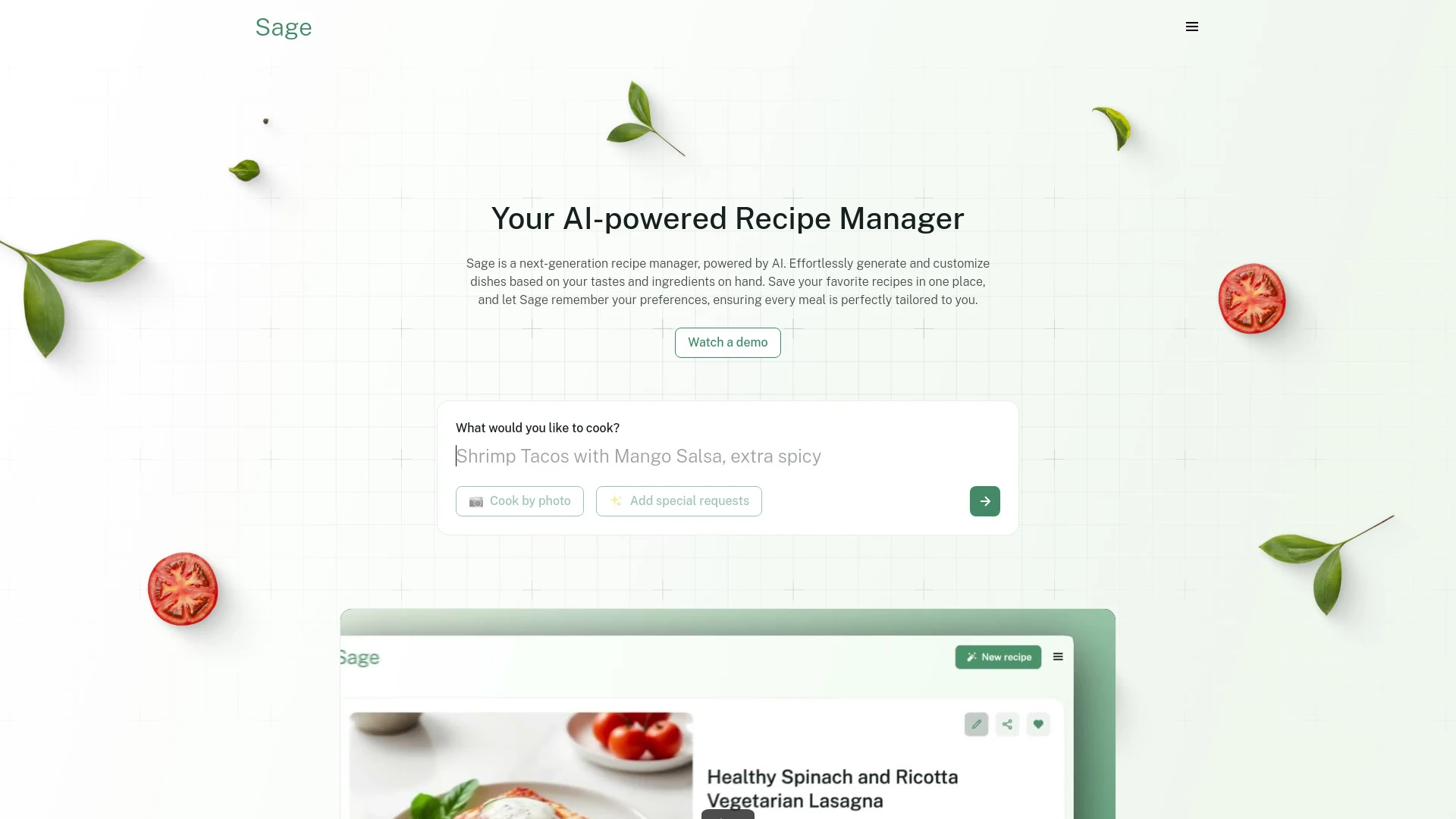 Sage Cooking website preview