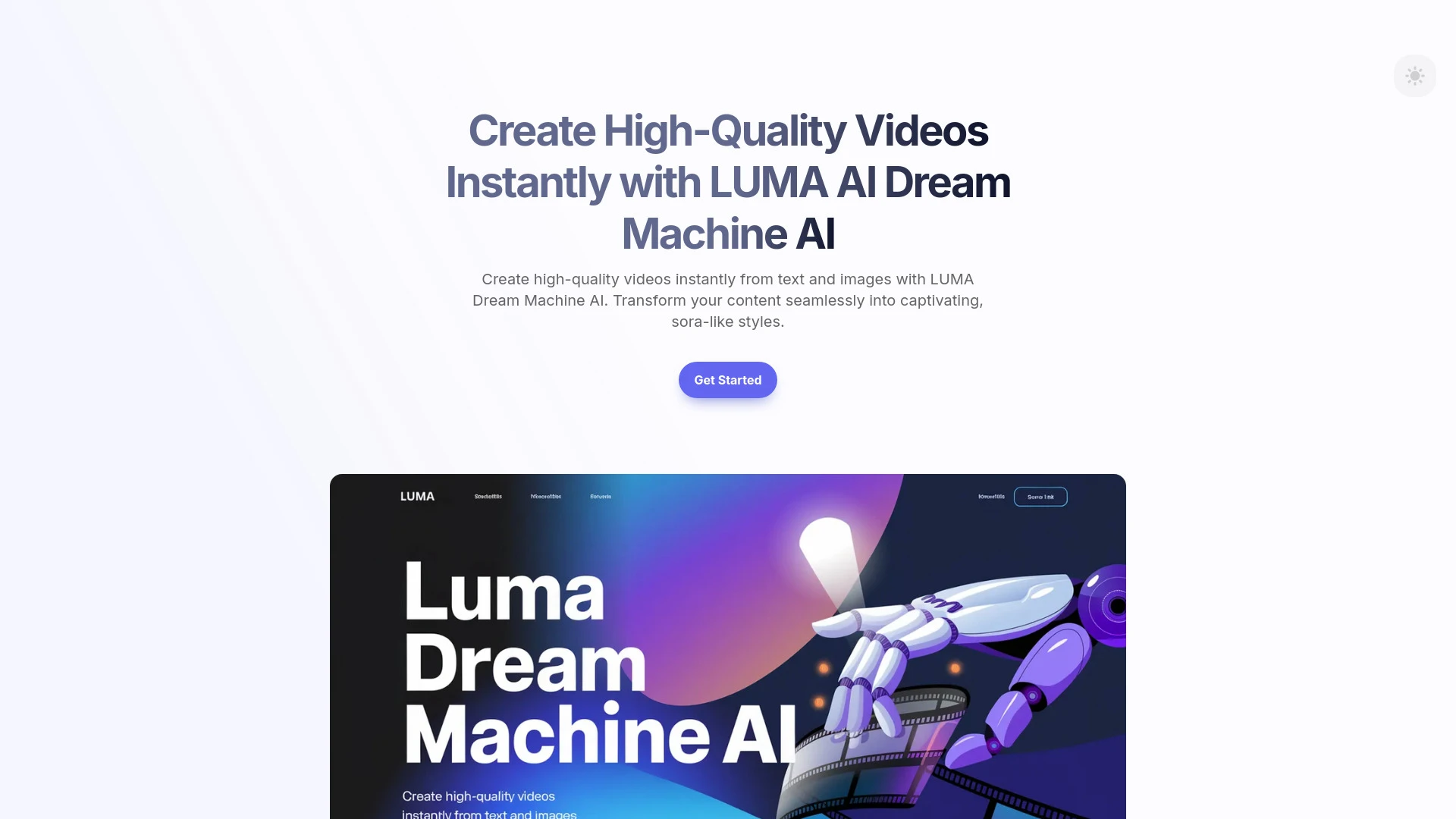 LUMA AI Dream Machine website preview