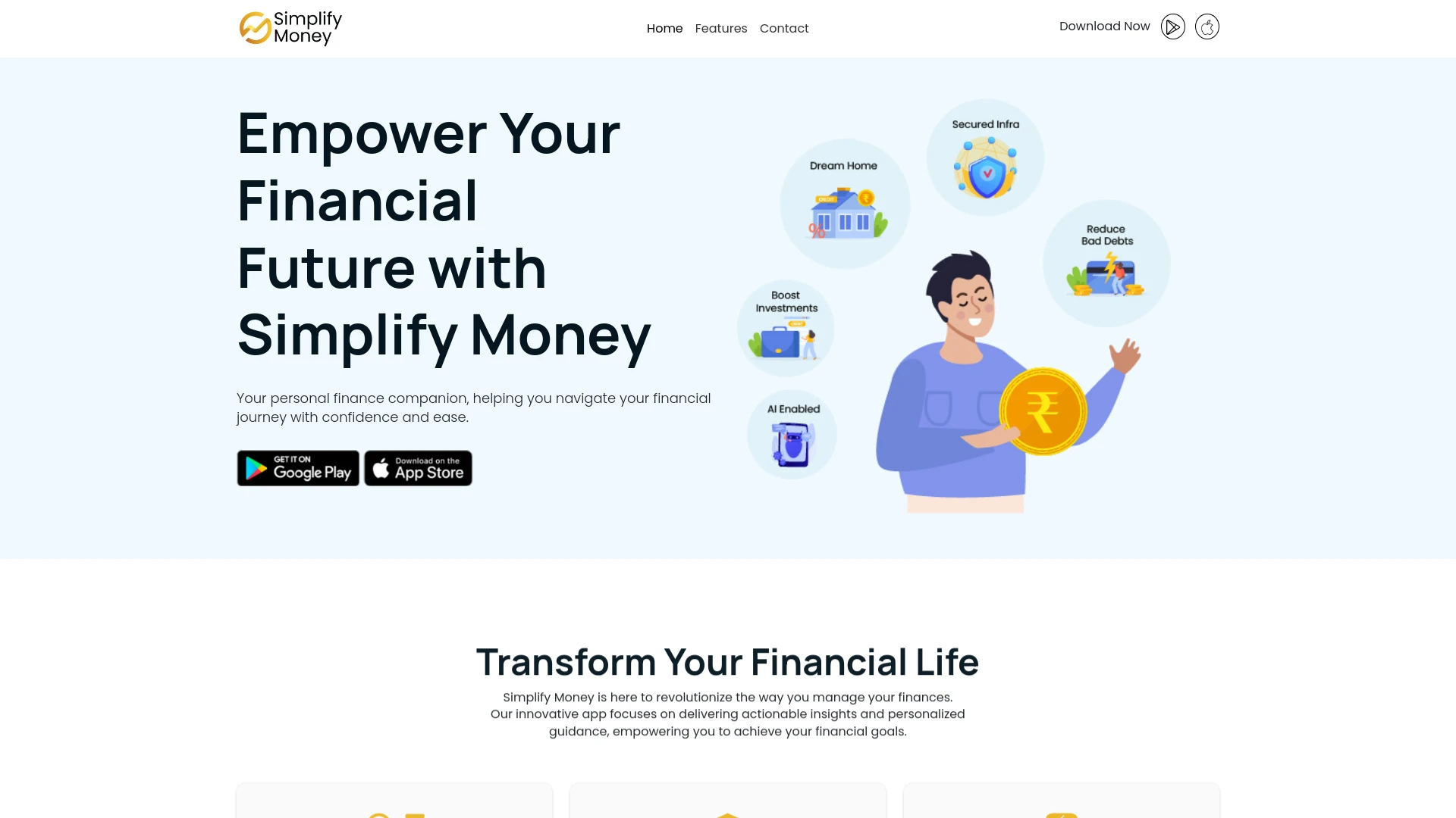 Simplify Money App website preview