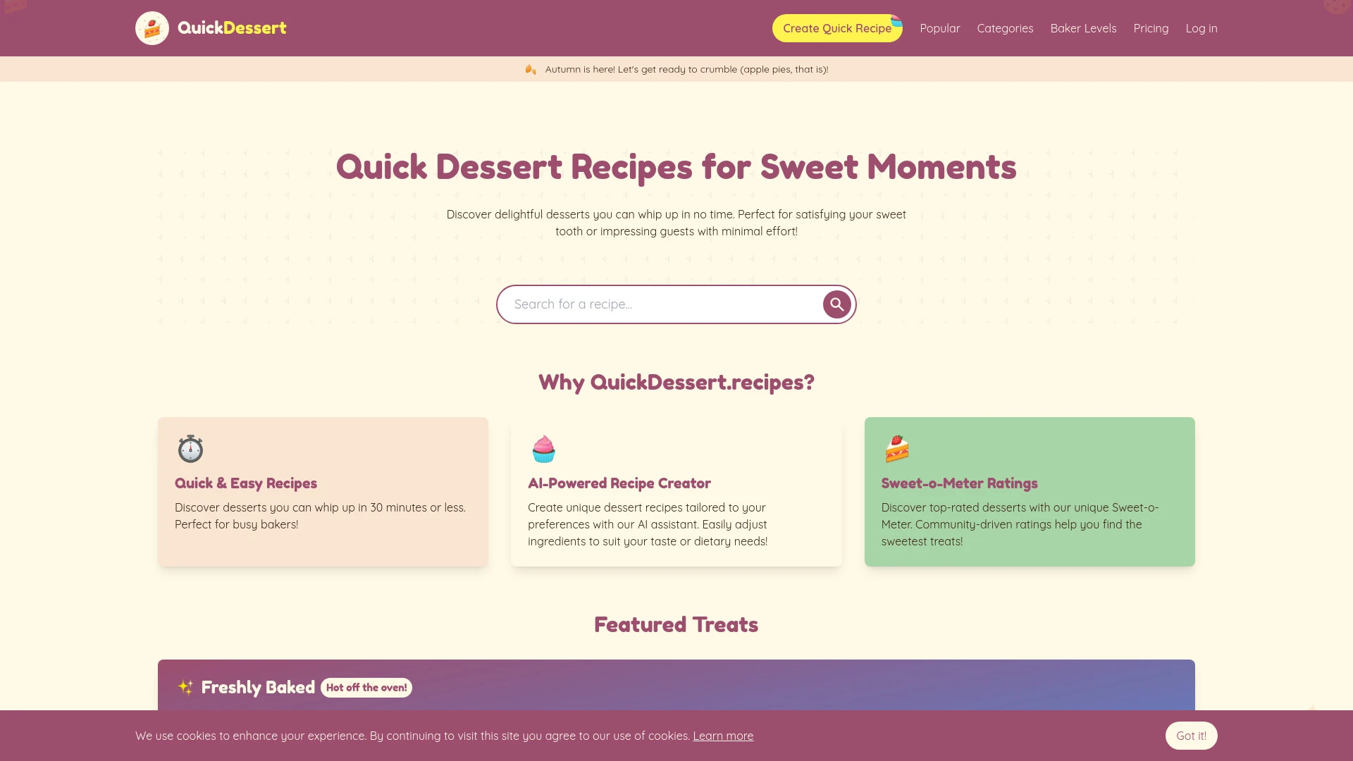 QuickDessert.recipes website preview