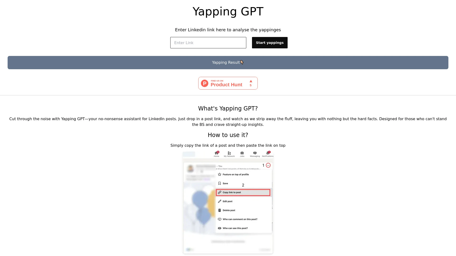 Yapping GPT website preview