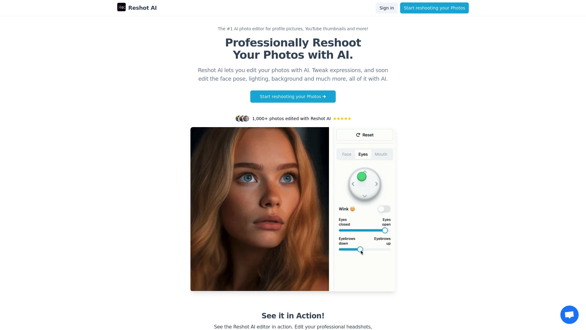 Reshot AI website preview