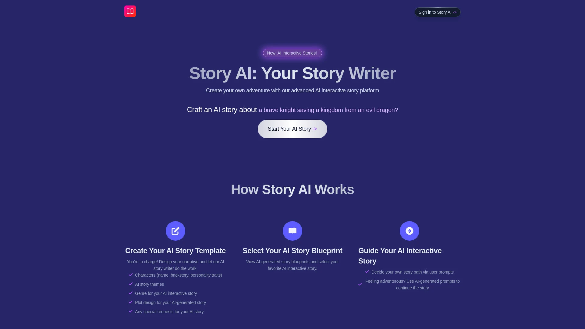 Story AI website preview