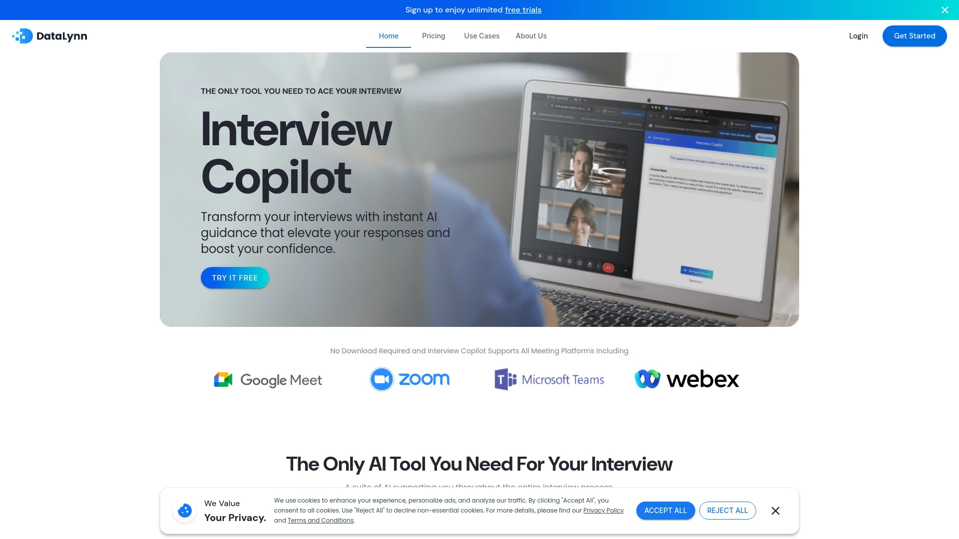 DataLynn AI Interview Copilot website preview