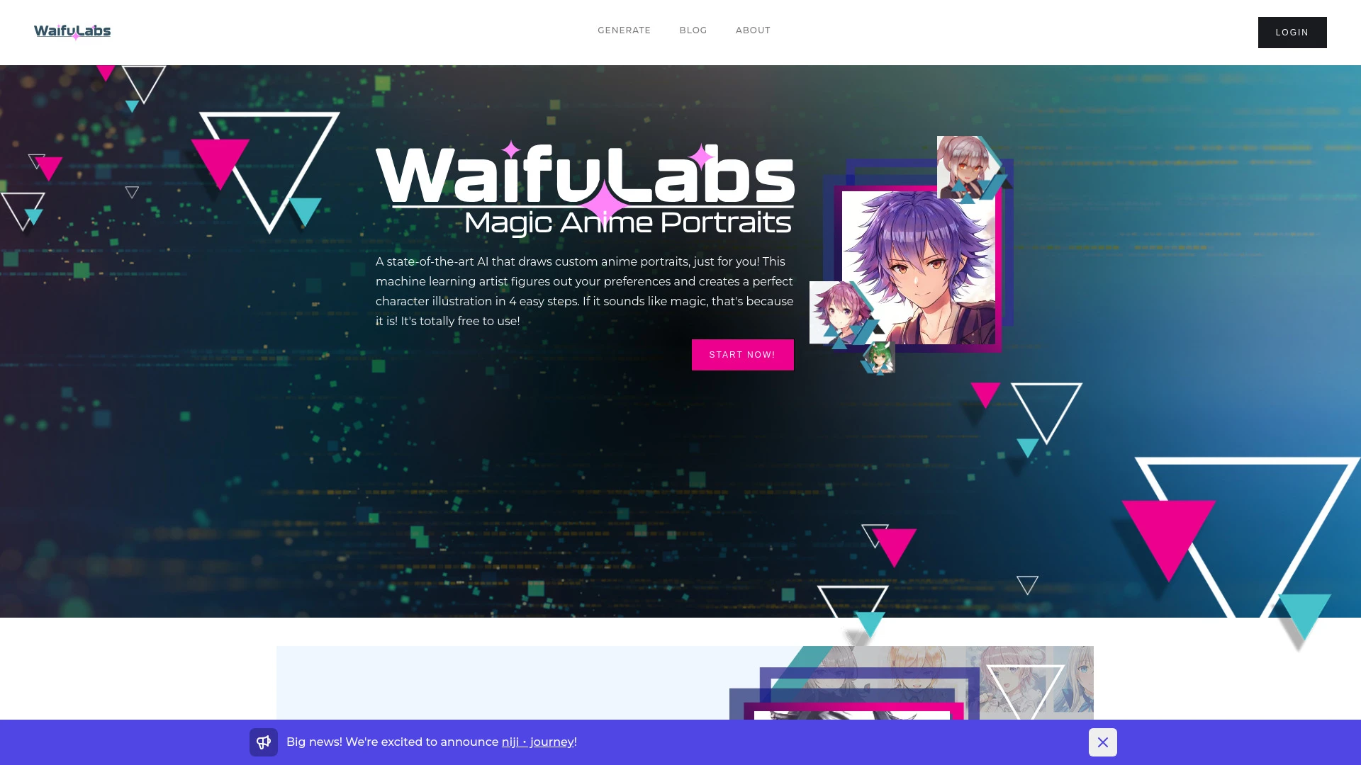 Waifu Labs - Magical Anime Portraits website preview